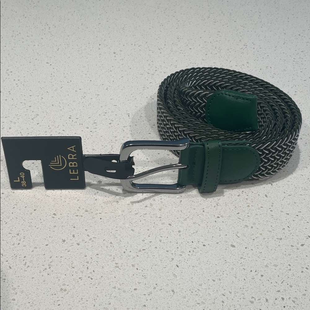 NWT - LEBRA Green leather stretch belt.